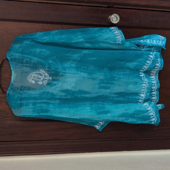 Beaches & Boho Turquoise Blue & White Swim Coverup Size 1X - Picture 5 of 6
